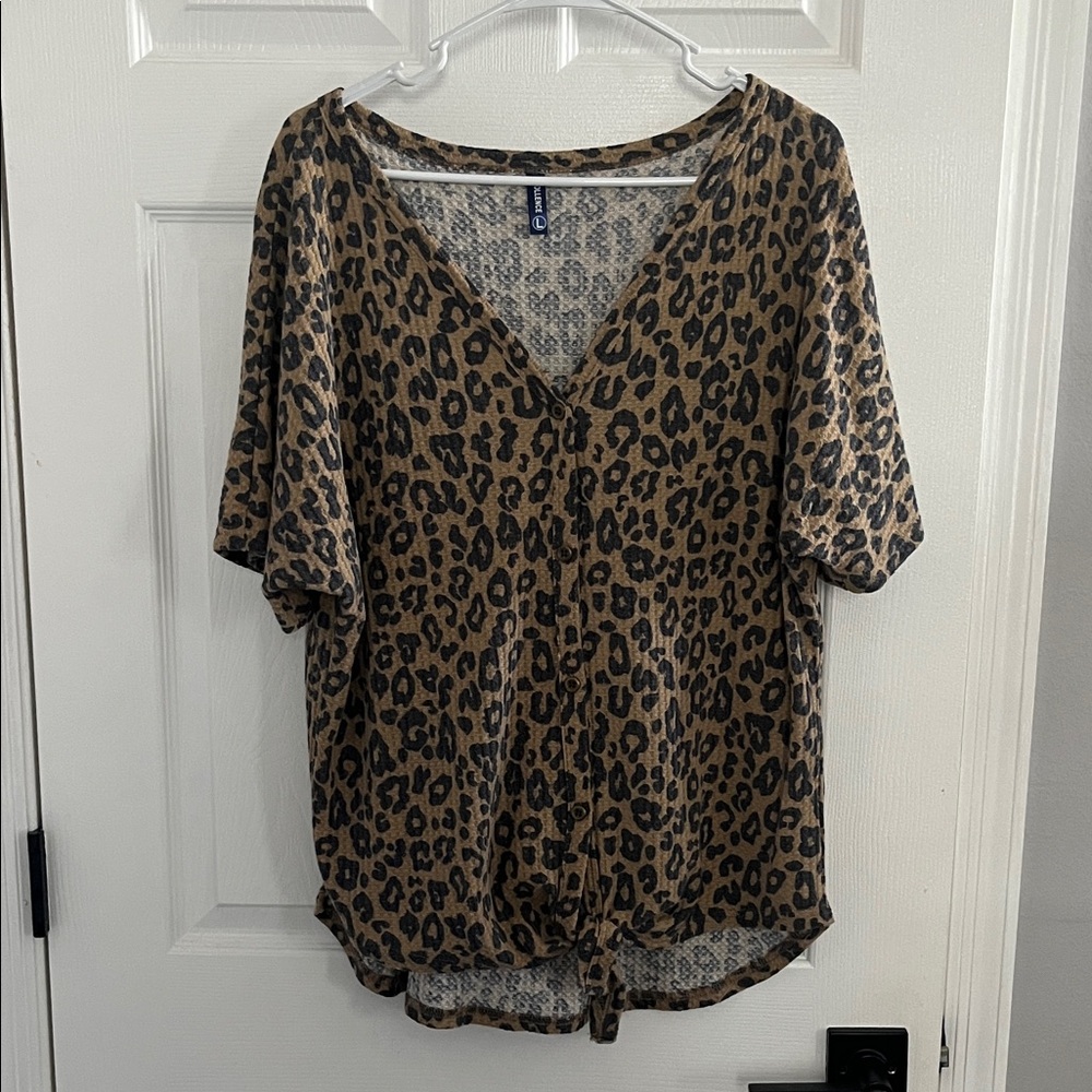Leopard Print Button-Up Women Top